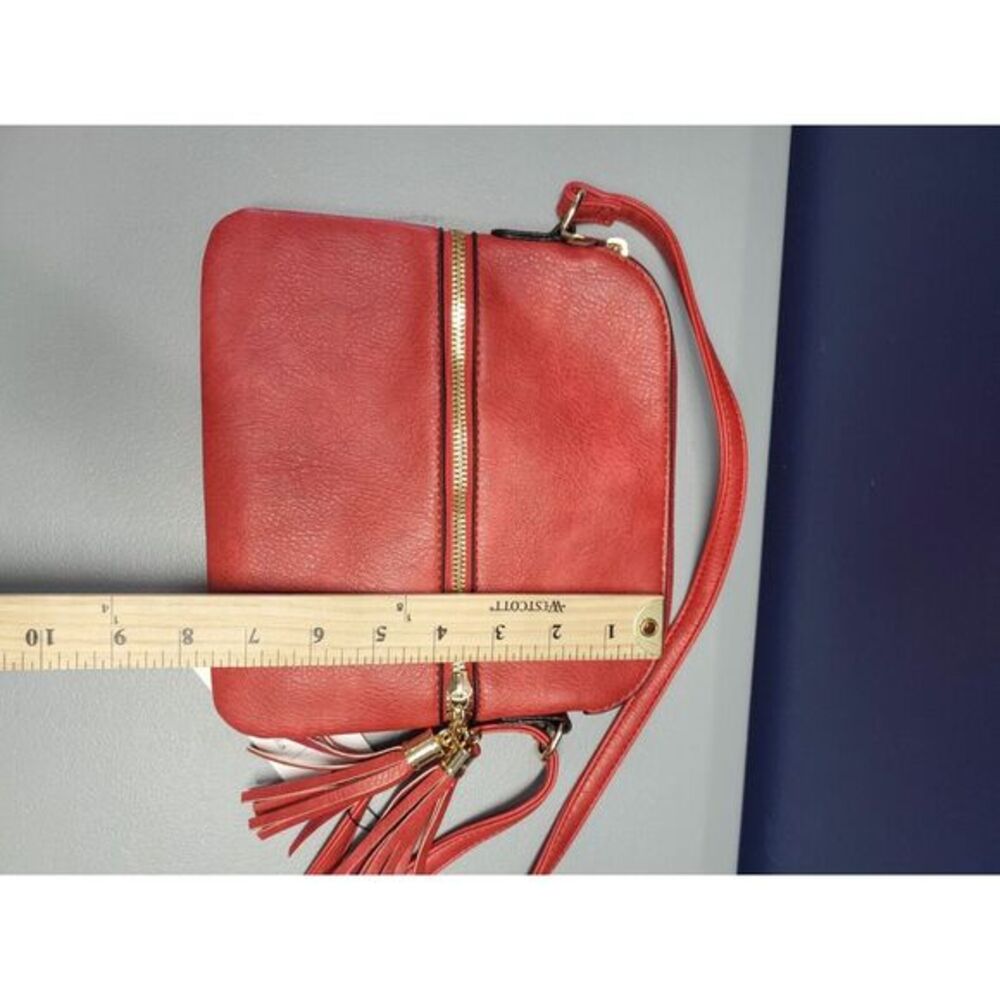 DS Bag Crossbody Bags‎ Womens Red Dual Tassel Vegan Shoulder Adjustable Strap - Picture 11 of 12